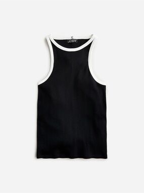 J.Crew Black Vintage rib high-neck cutaway tank top with white contrast trim Med
